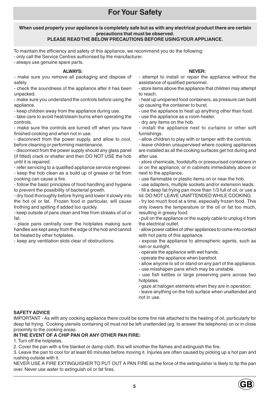 For your safety | Hotpoint E600 User Manual | Page 5 / 16