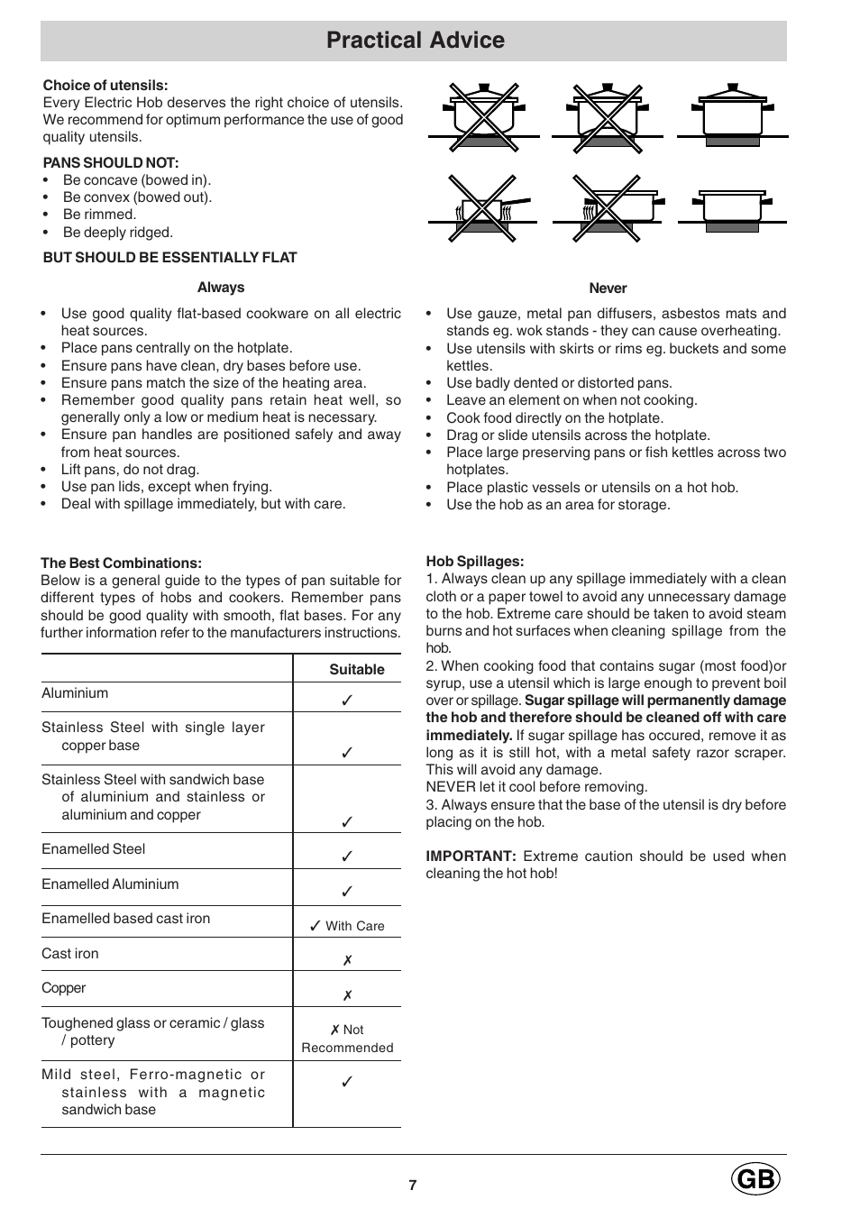 Practical advice | Hotpoint E600 User Manual | Page 7 / 16