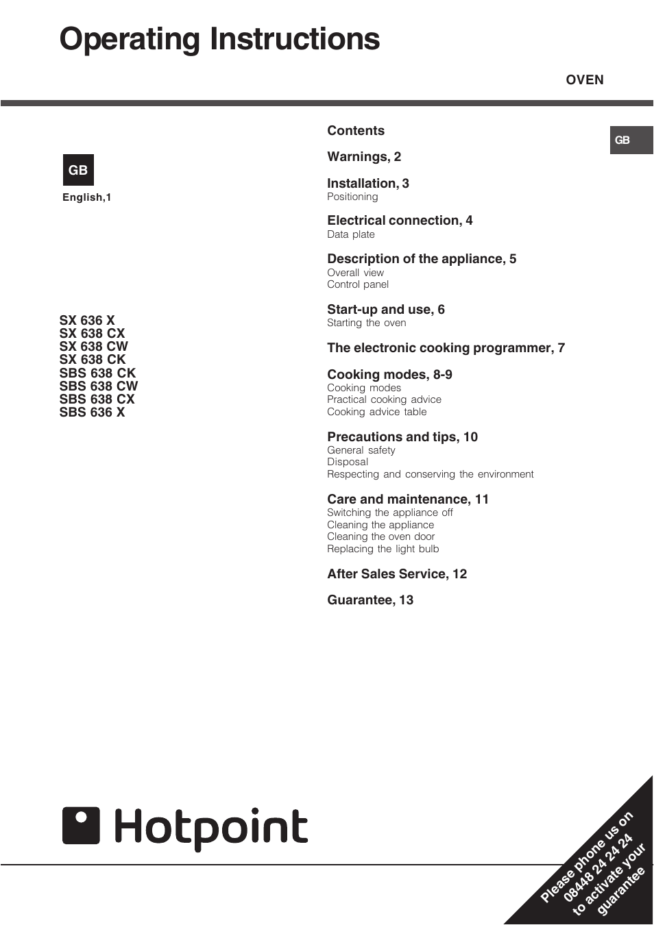 Hotpoint SX User Manual | 16 pages