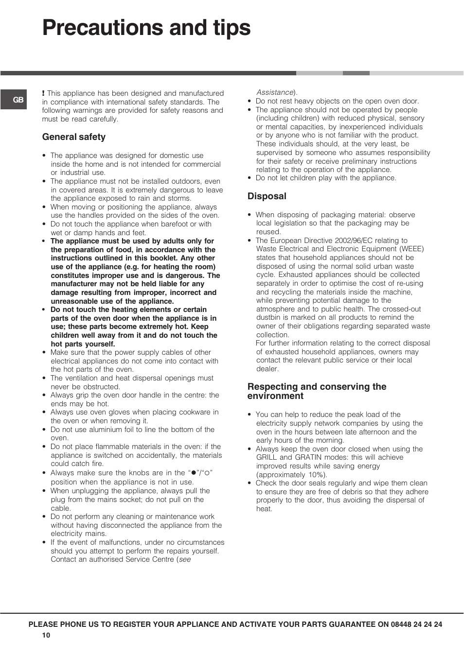 Precautions and tips | Hotpoint SX User Manual | Page 10 / 16