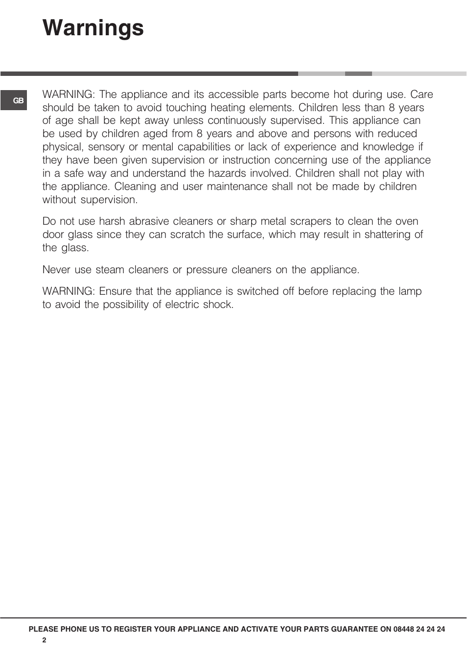 Warnings | Hotpoint SX User Manual | Page 2 / 16