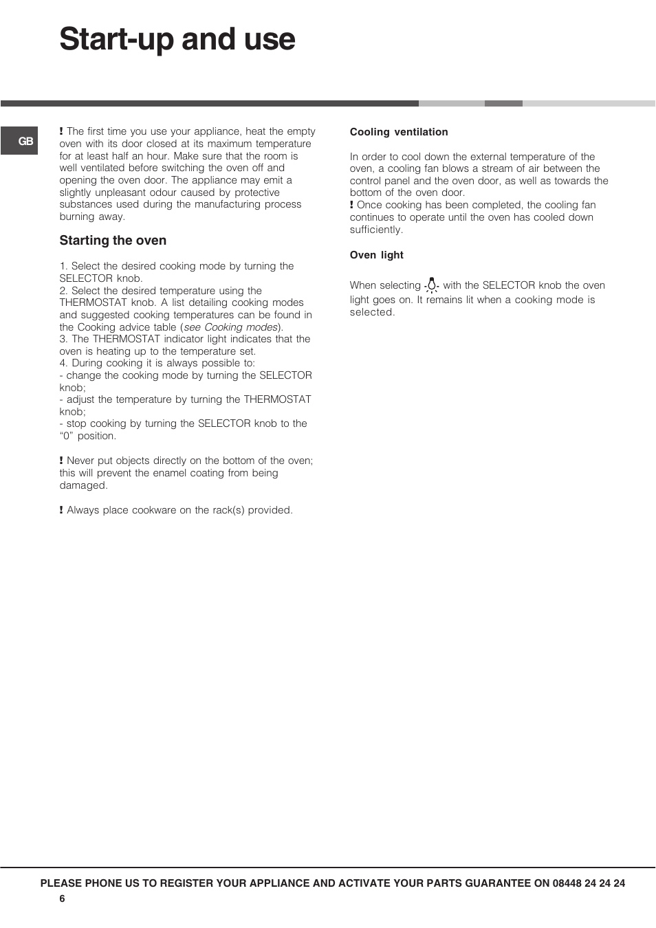 Start-up and use | Hotpoint SX User Manual | Page 6 / 16