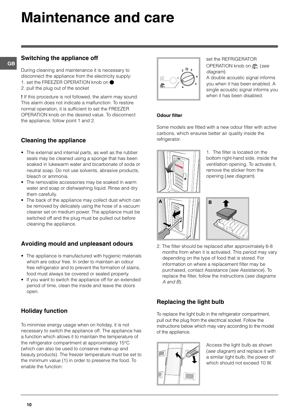 Maintenance and care | Hotpoint FFA40X User Manual | Page 10 / 16