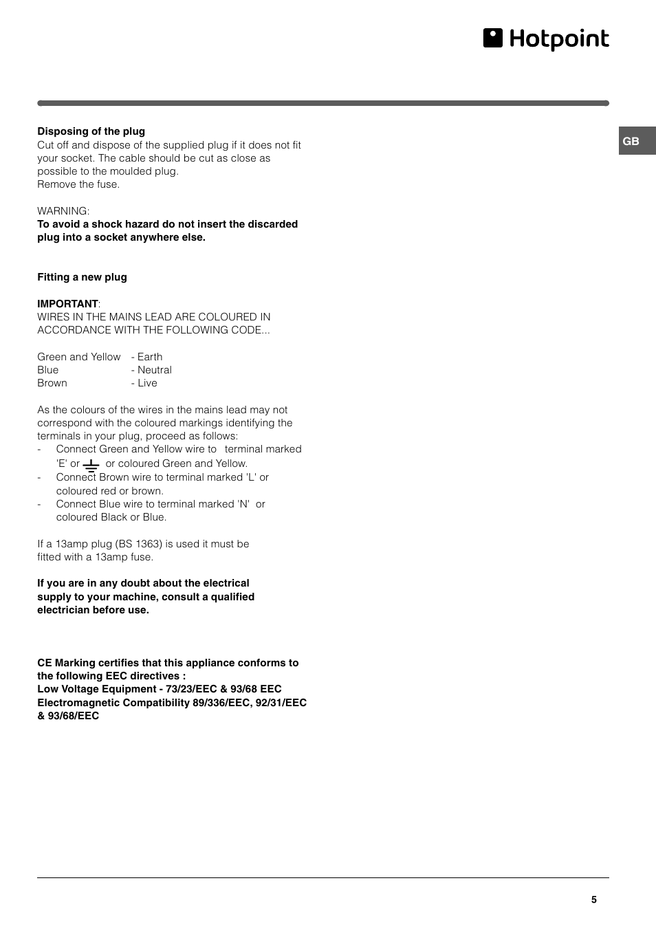 Hotpoint FFA40X User Manual | Page 5 / 16