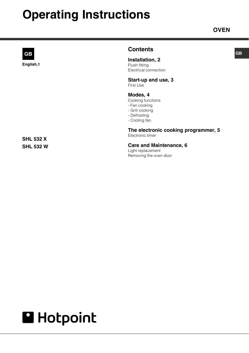 Hotpoint SHL532X User Manual | 8 pages