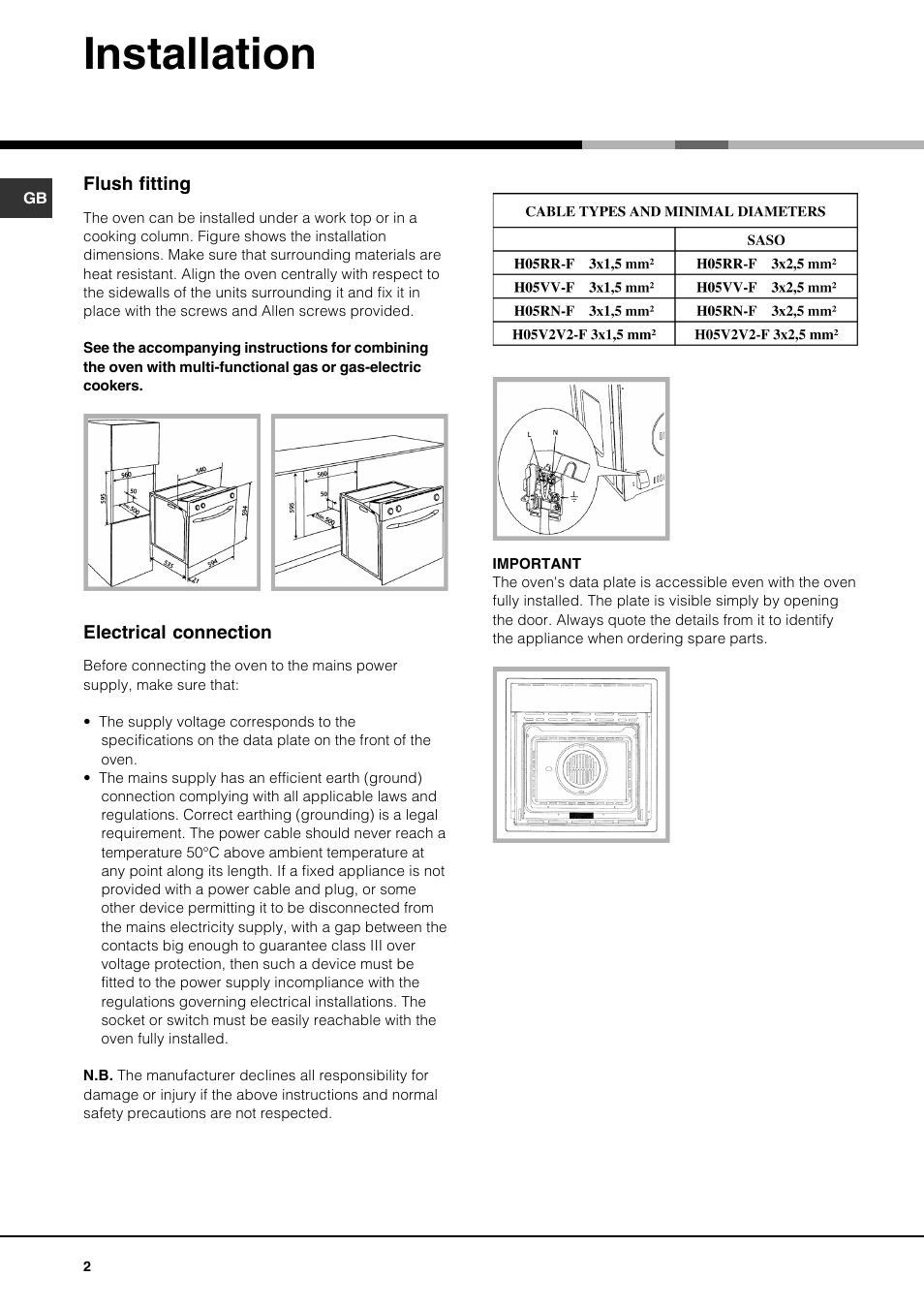 Installation | Hotpoint SHL532X User Manual | Page 2 / 8