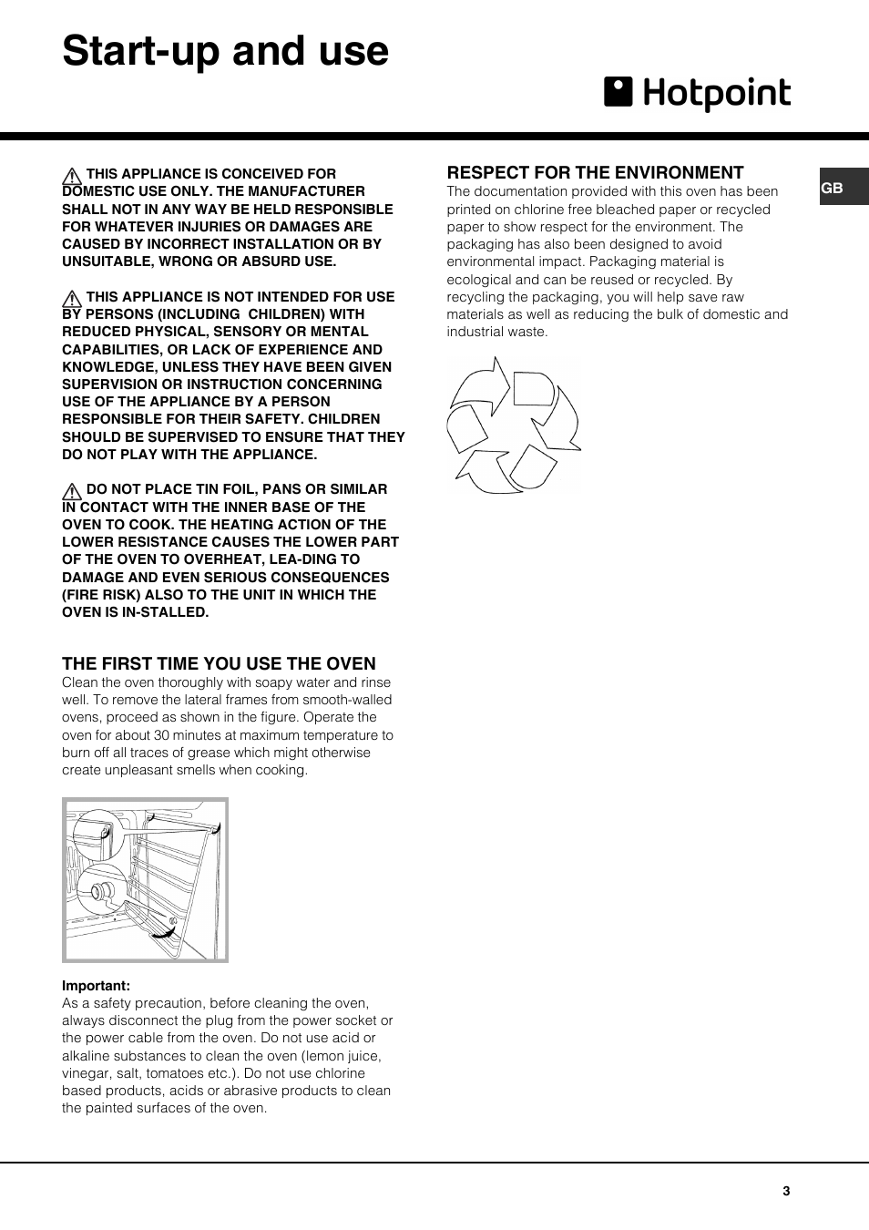 Start-up and use | Hotpoint SHL532X User Manual | Page 3 / 8