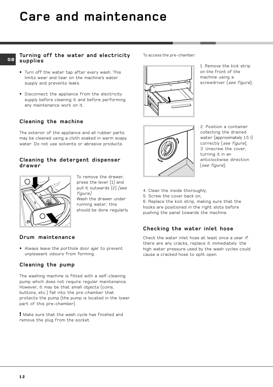 Care and maintenance | Hotpoint AQXXF 149 H PI User Manual | Page 14 / 20