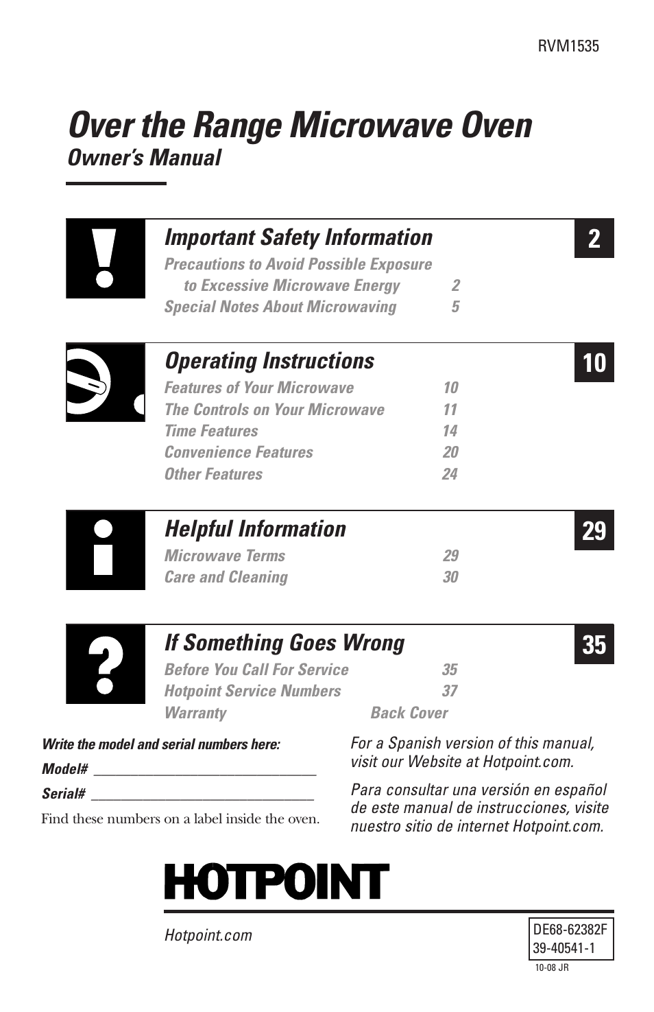 Hotpoint RVM1535 User Manual | 40 pages