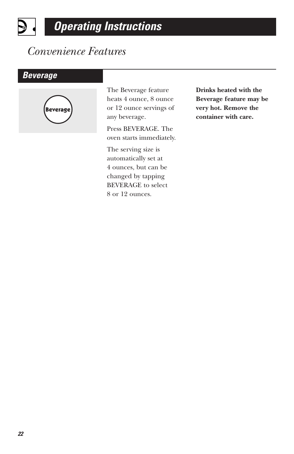 Operating instructions, Convenience features | Hotpoint RVM1535 User Manual | Page 22 / 40