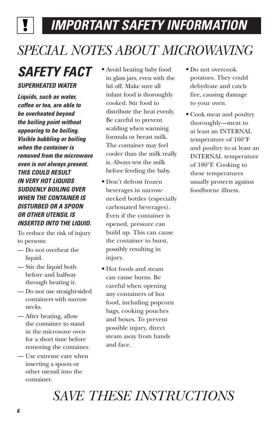 Safety fact, Important safety information | Hotpoint RVM1535 User Manual | Page 6 / 40