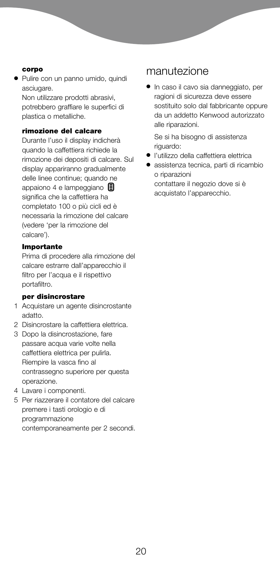 Manutezione | Kenwood CM470 series User Manual | Page 23 / 74