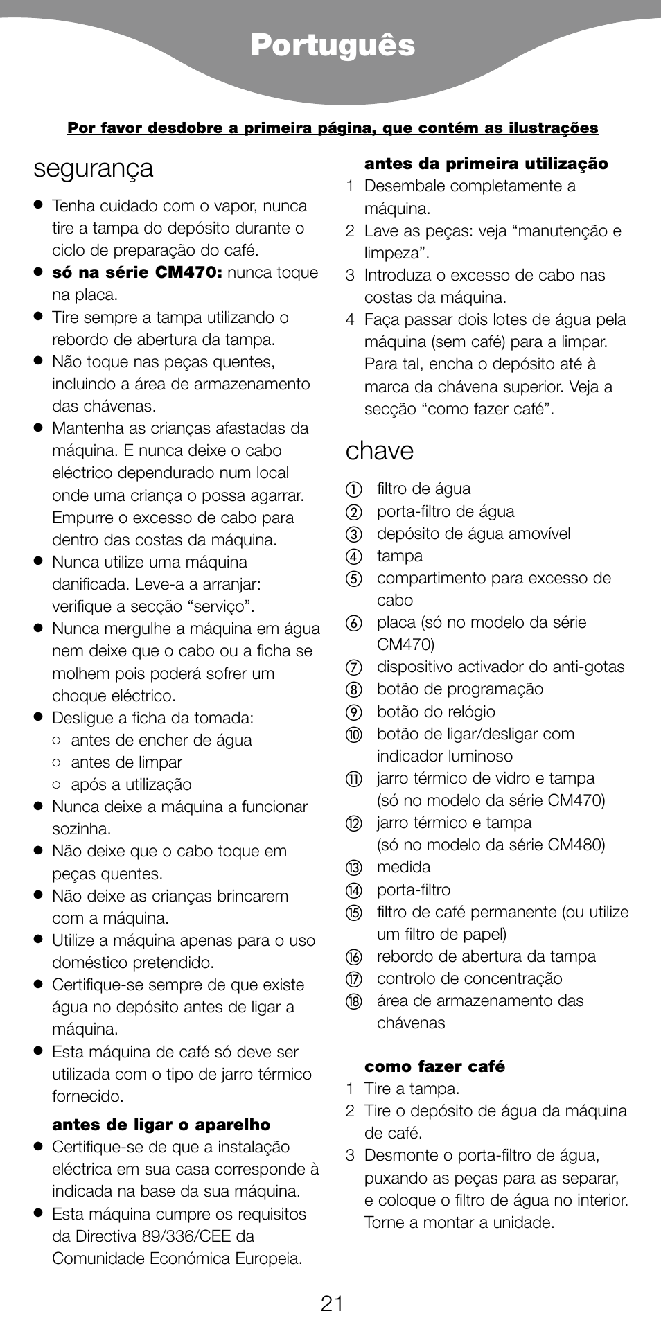 Português, Segurança, Chave | Kenwood CM470 series User Manual | Page 24 / 74