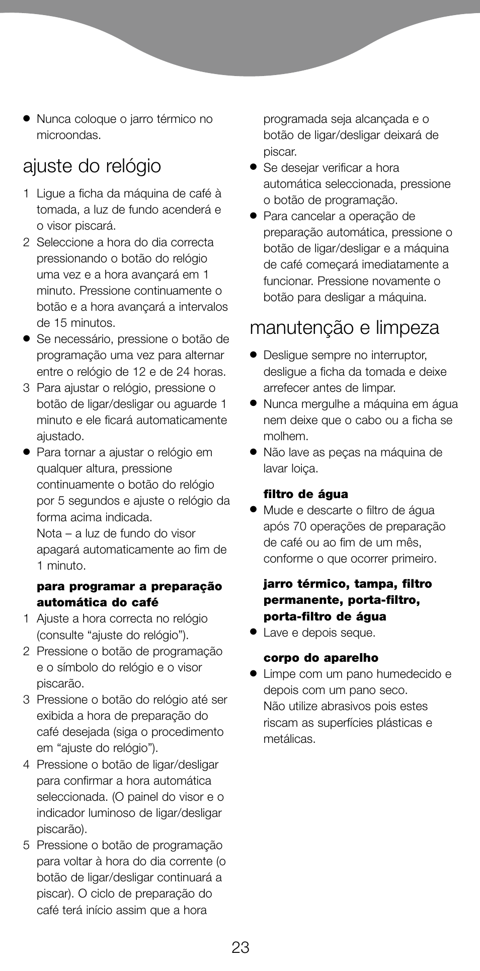 Ajuste do relógio, Manutenção e limpeza | Kenwood CM470 series User Manual | Page 26 / 74