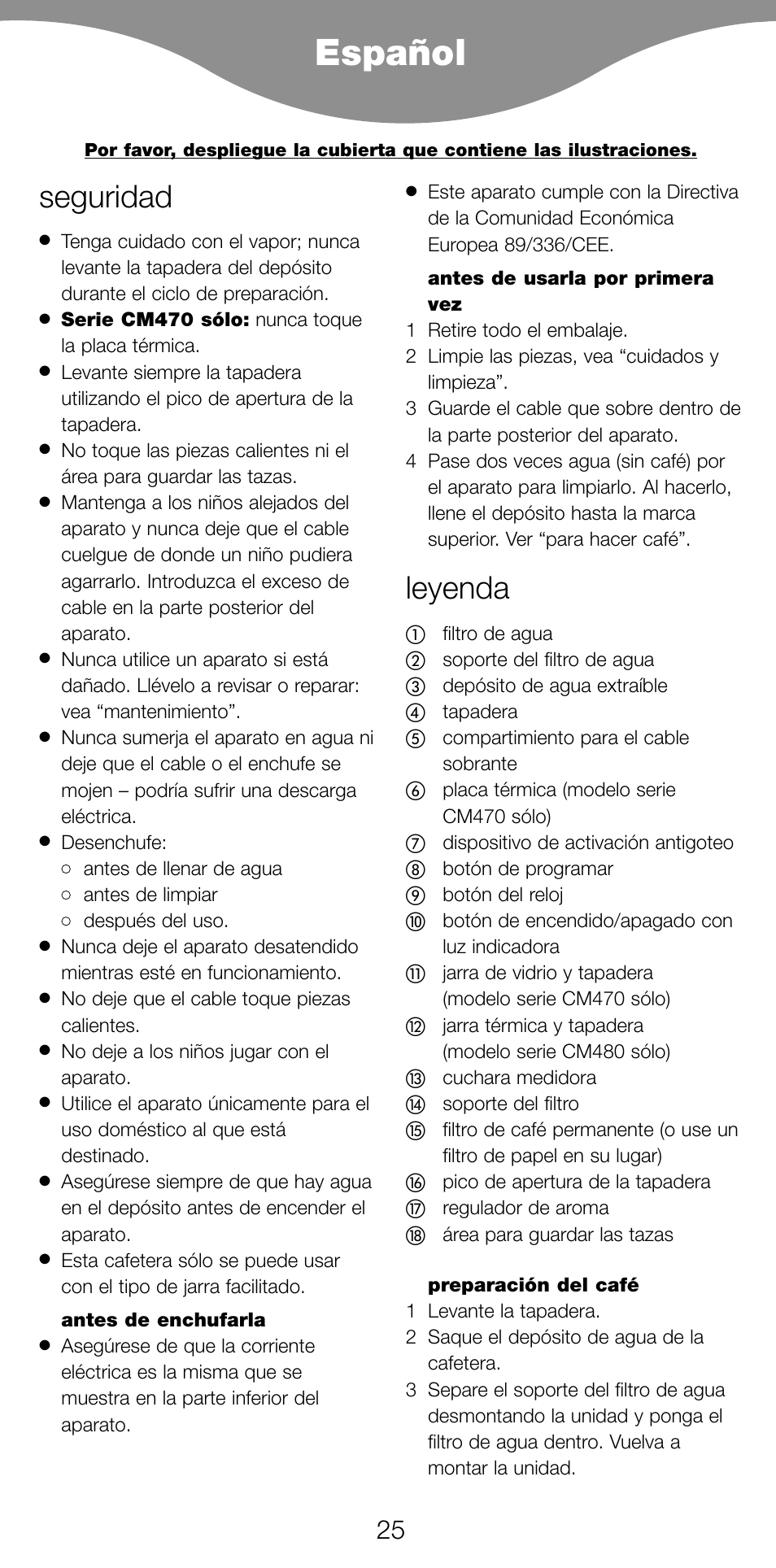 Español, Seguridad, Leyenda | Kenwood CM470 series User Manual | Page 28 / 74