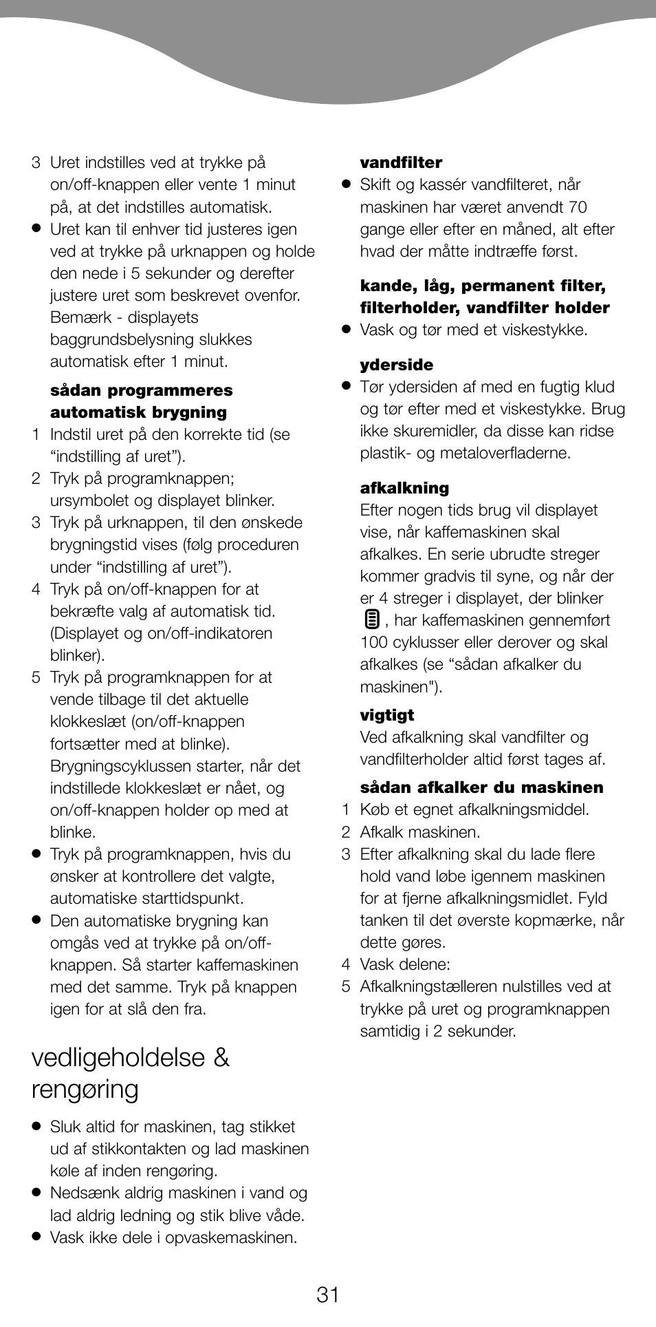 Vedligeholdelse & rengøring | Kenwood CM470 series User Manual | Page 34 / 74