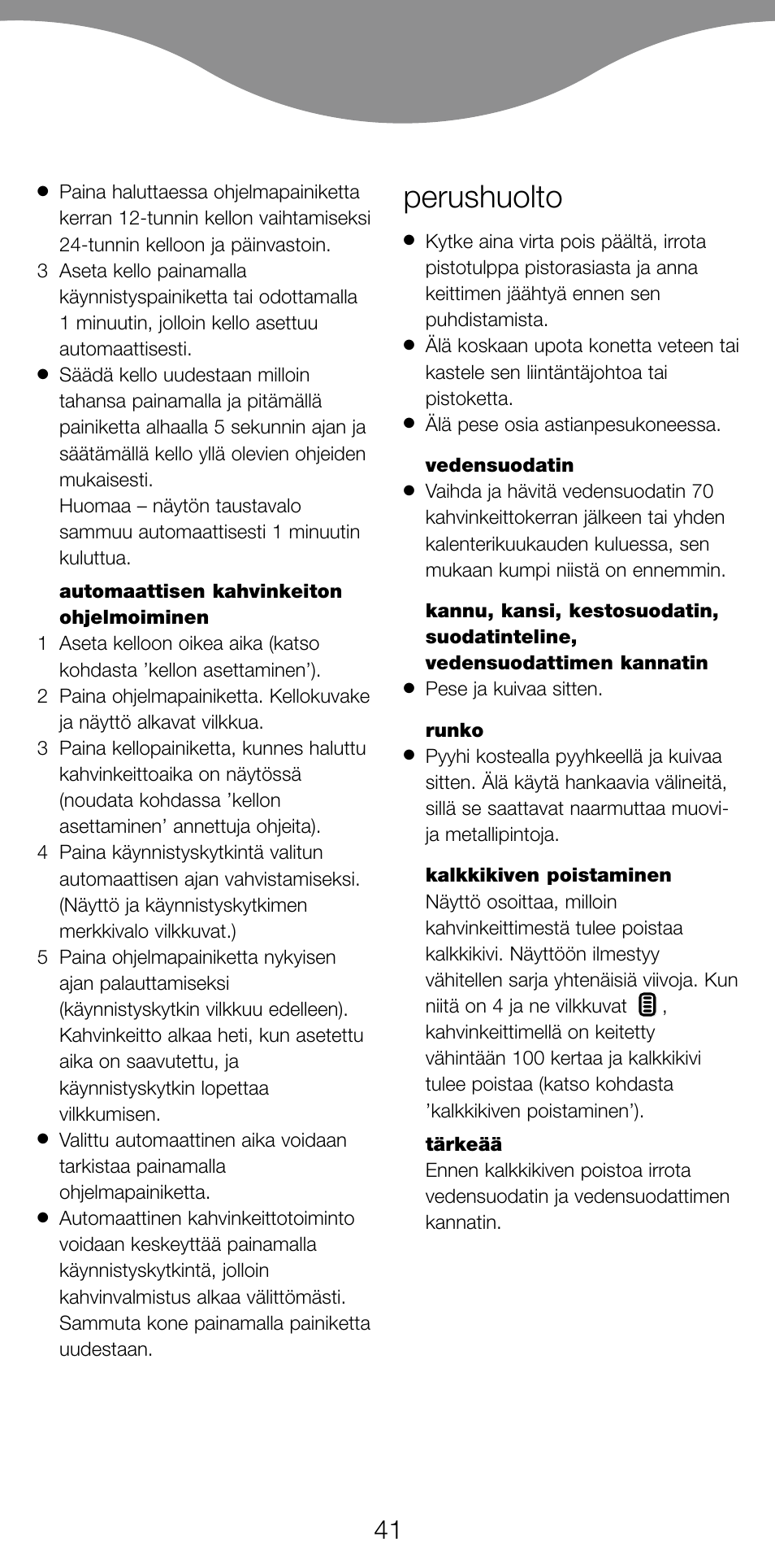 Perushuolto | Kenwood CM470 series User Manual | Page 44 / 74