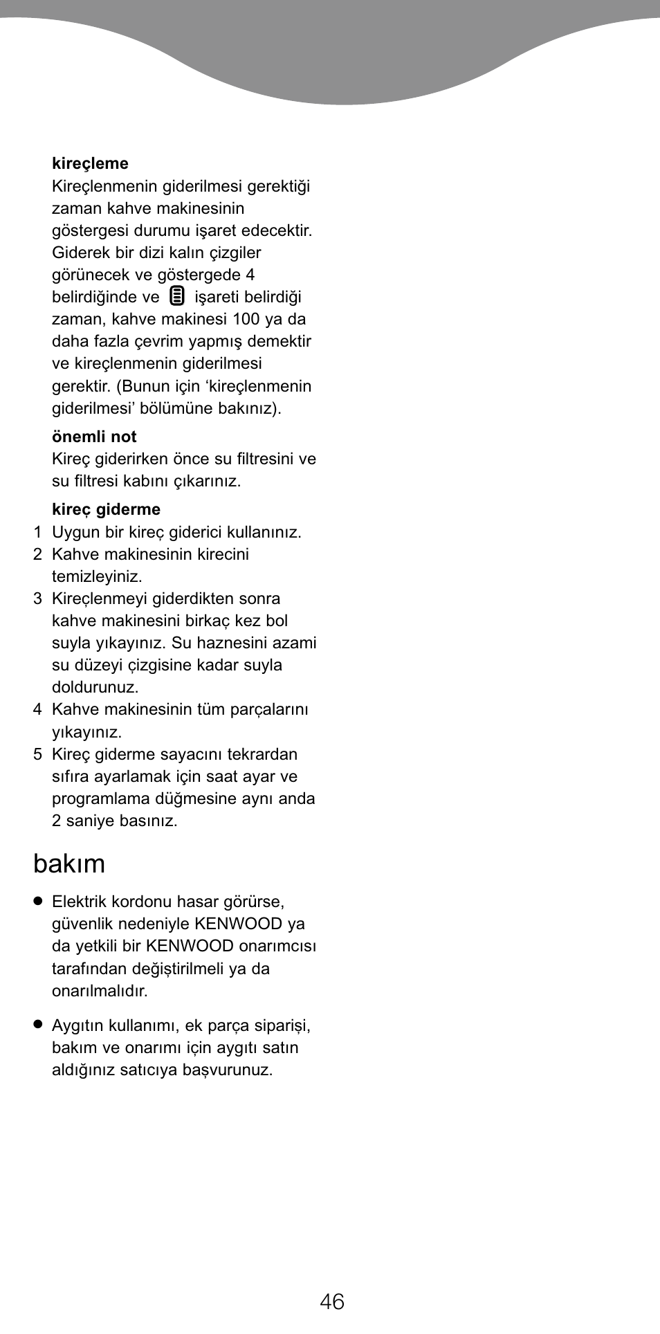 Bakım | Kenwood CM470 series User Manual | Page 49 / 74