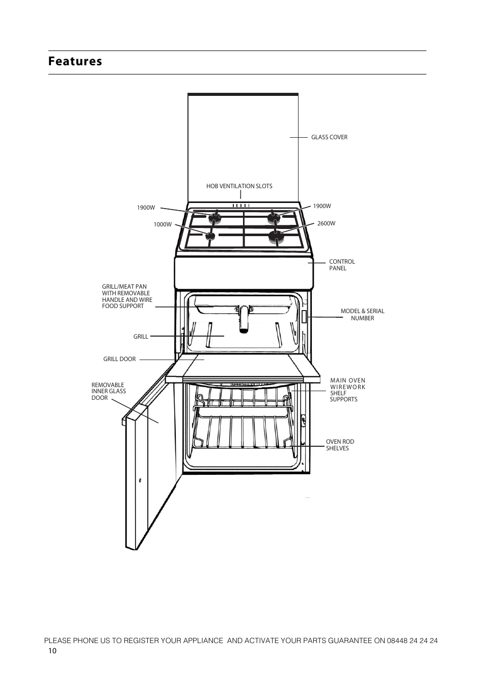 Features | Hotpoint 50cm Free Standing Gas Cooker CH50GCIK User Manual | Page 10 / 24