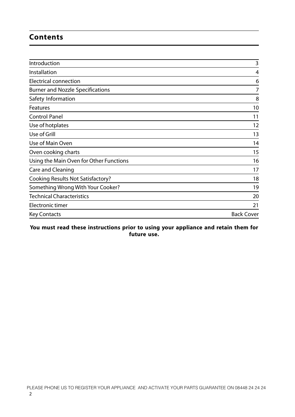 Hotpoint 50cm Free Standing Gas Cooker CH50GCIK User Manual | Page 2 / 24