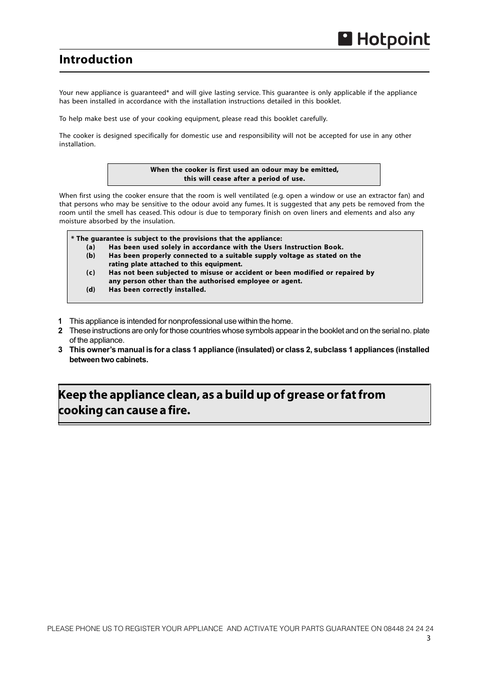 Introduction | Hotpoint 50cm Free Standing Gas Cooker CH50GCIK User Manual | Page 3 / 24