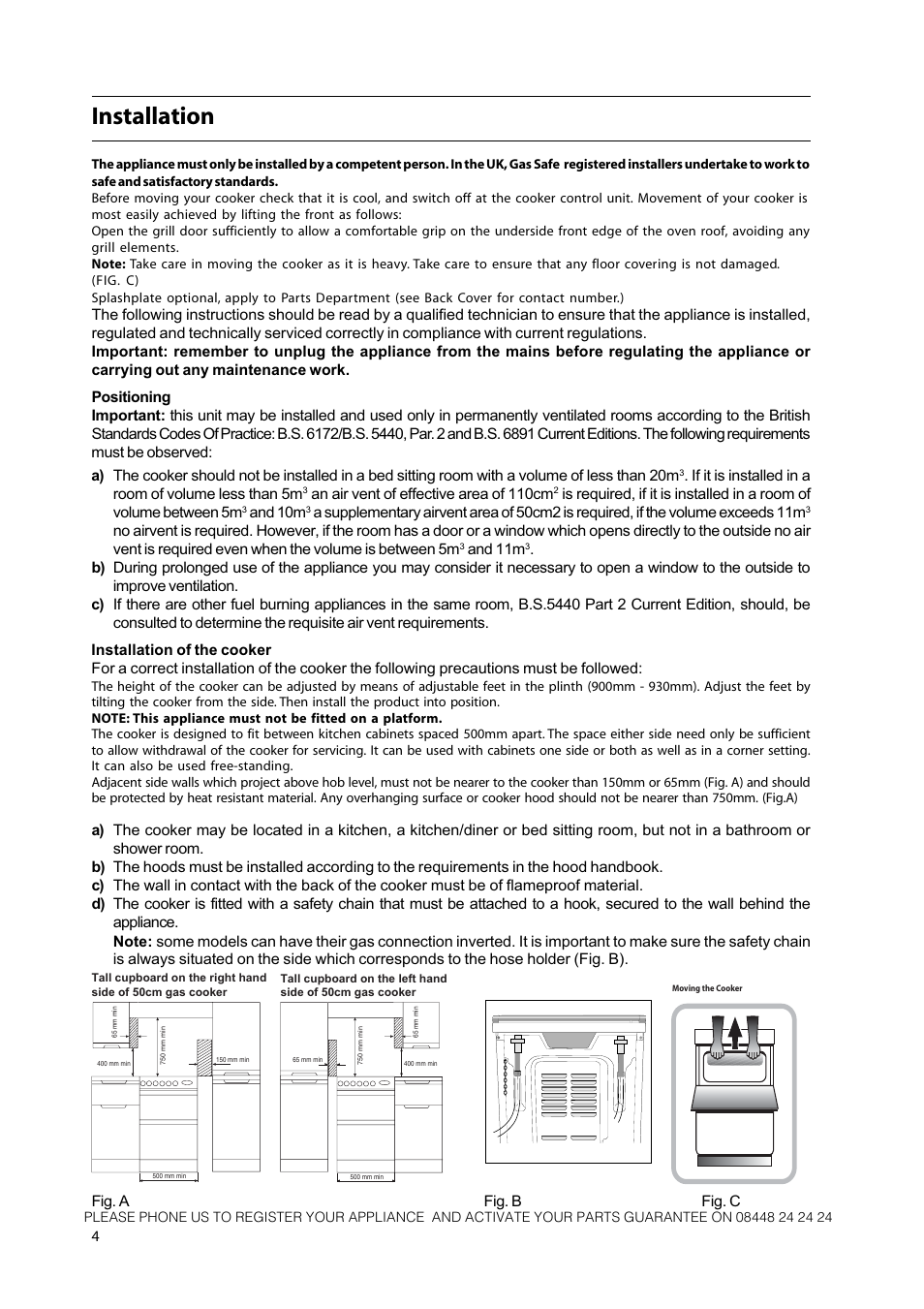 Installation | Hotpoint 50cm Free Standing Gas Cooker CH50GCIK User Manual | Page 4 / 24