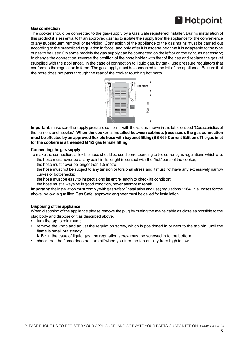 Hotpoint 50cm Free Standing Gas Cooker CH50GCIK User Manual | Page 5 / 24