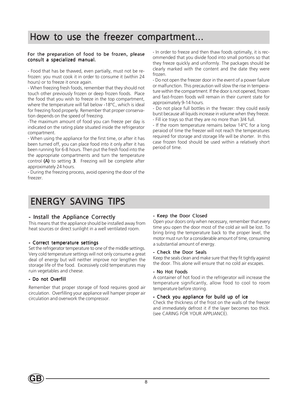 How to use the freezer compartment, Energy saving tips | Hotpoint HM450 User Manual | Page 8 / 16