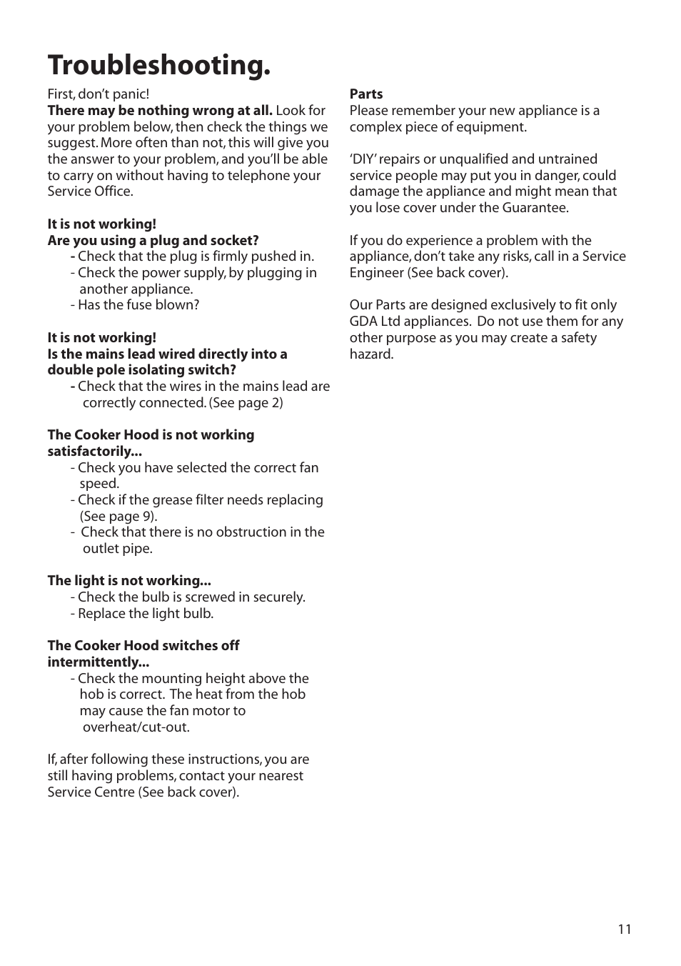 Troubleshooting | Hotpoint HTU30 User Manual | Page 11 / 12