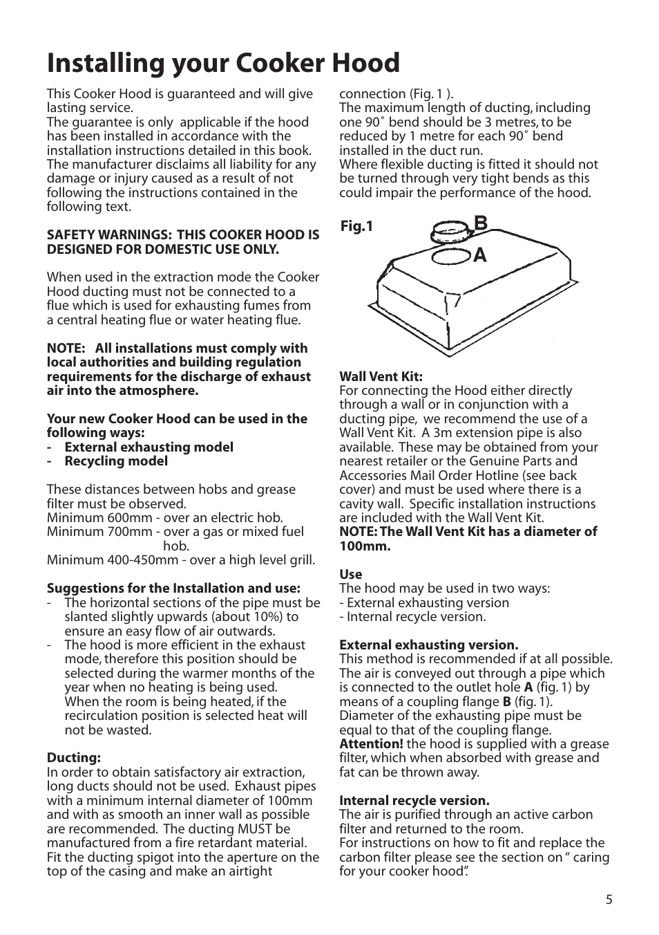 Installing your cooker hood | Hotpoint HTU30 User Manual | Page 5 / 12