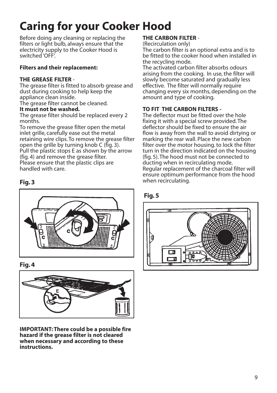 Caring for your cooker hood | Hotpoint HTU30 User Manual | Page 9 / 12