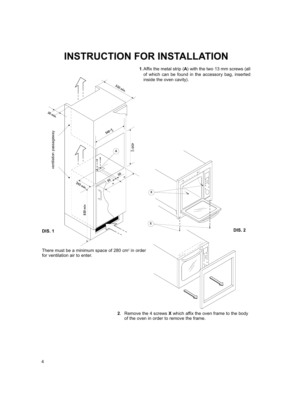 Instruction for installation | Hotpoint 6685X User Manual | Page 4 / 36