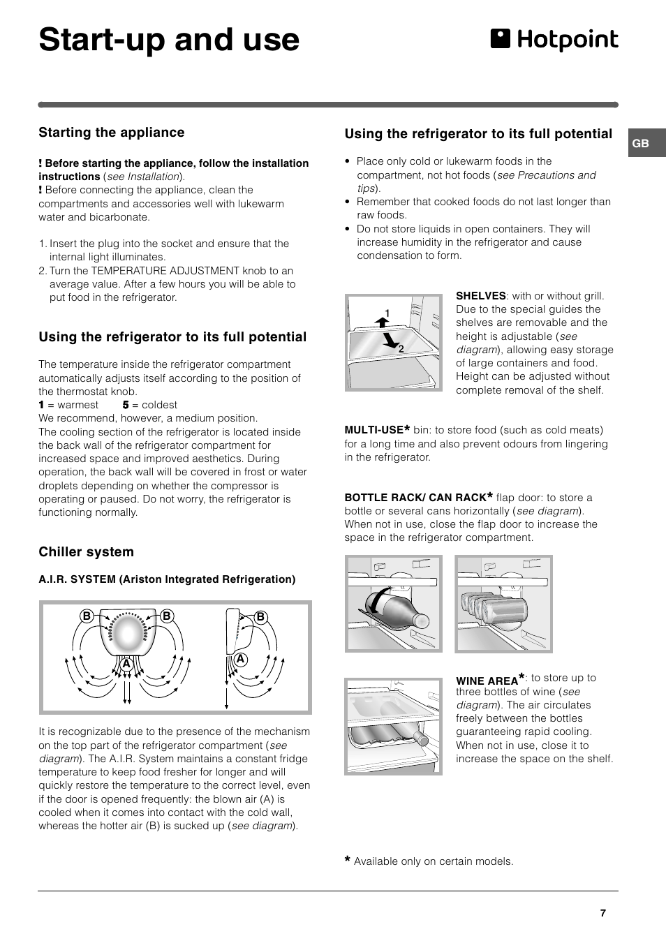 Start-up and use | Hotpoint HT303NI User Manual | Page 7 / 16