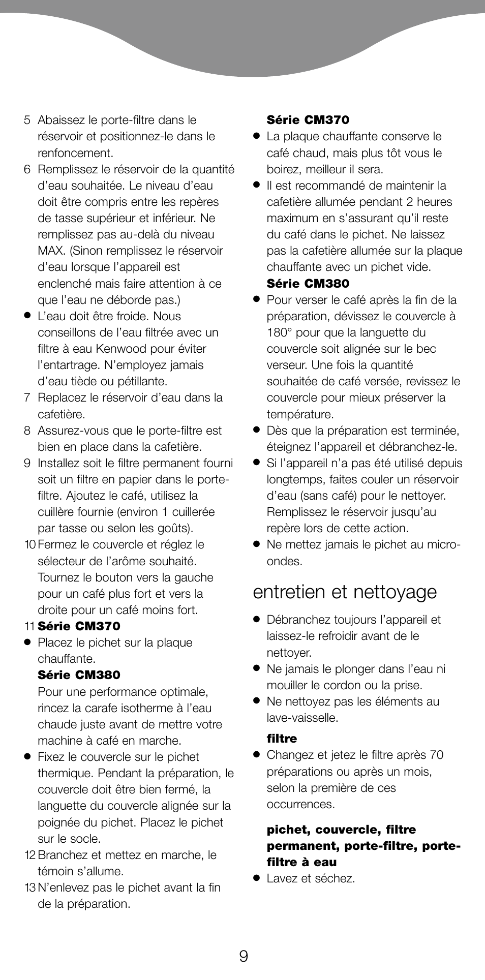 Entretien et nettoyage | Kenwood CM370 User Manual | Page 12 / 59