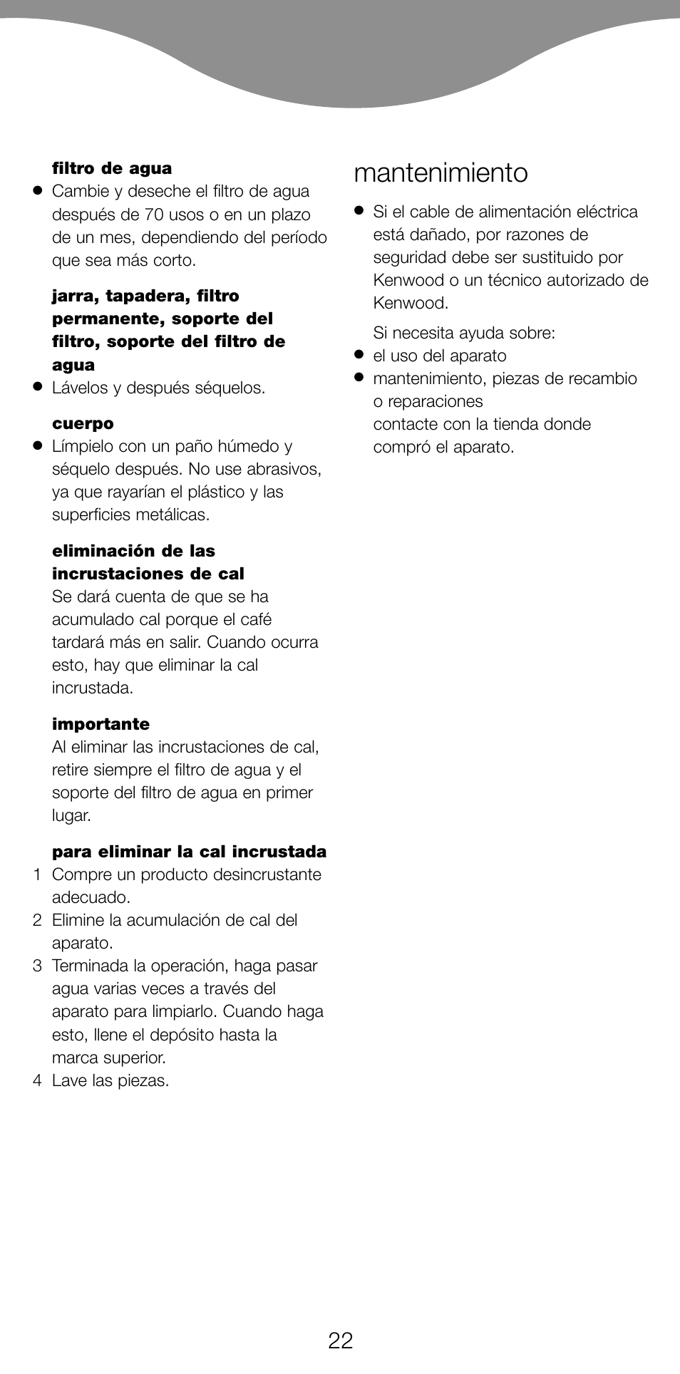 Mantenimiento | Kenwood CM370 User Manual | Page 25 / 59