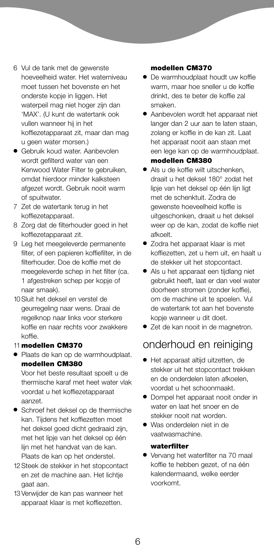 Onderhoud en reiniging | Kenwood CM370 User Manual | Page 9 / 59