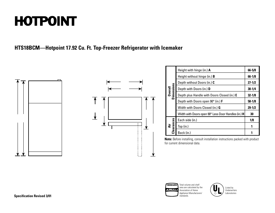 Hotpoint HTS18BCM User Manual | 2 pages