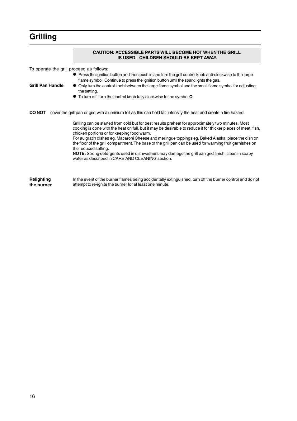 Grilling | Hotpoint HL500G User Manual | Page 16 / 28