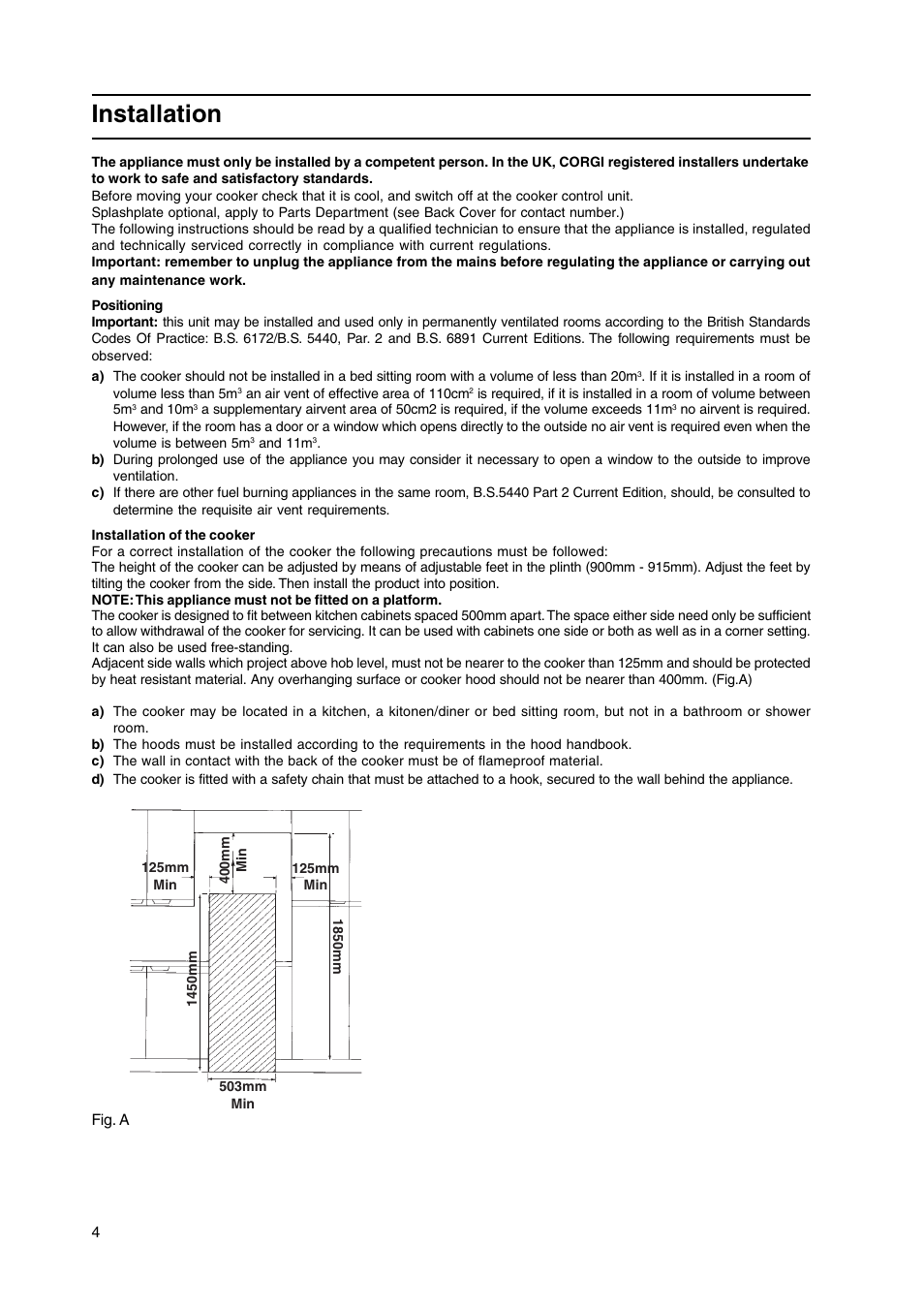 Installation | Hotpoint HL500G User Manual | Page 4 / 28