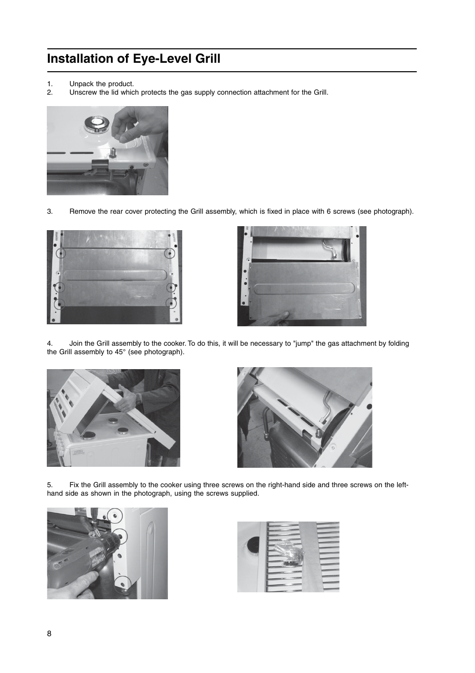 Installation of eye-level grill | Hotpoint HL500G User Manual | Page 8 / 28