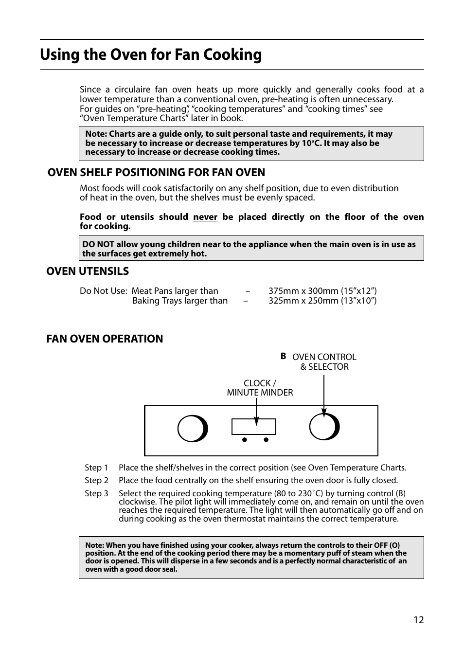 Using the oven for fan cooking | Hotpoint S220E User Manual | Page 13 / 28