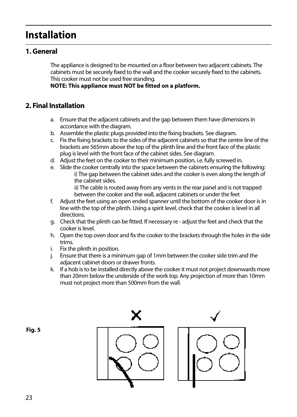 Installation | Hotpoint S220E User Manual | Page 24 / 28