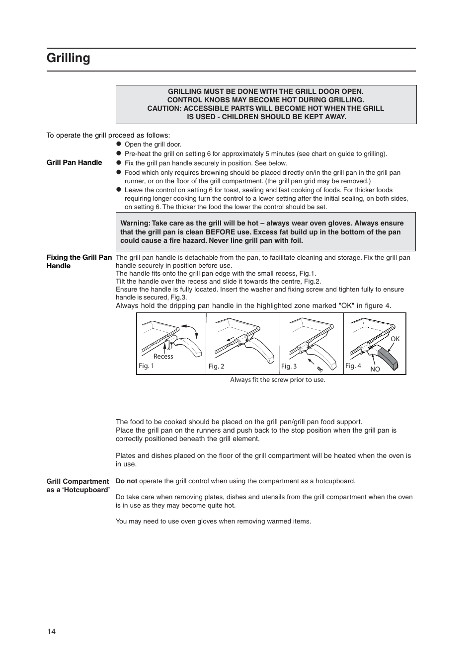 Grilling | Hotpoint HW170EK User Manual | Page 14 / 28