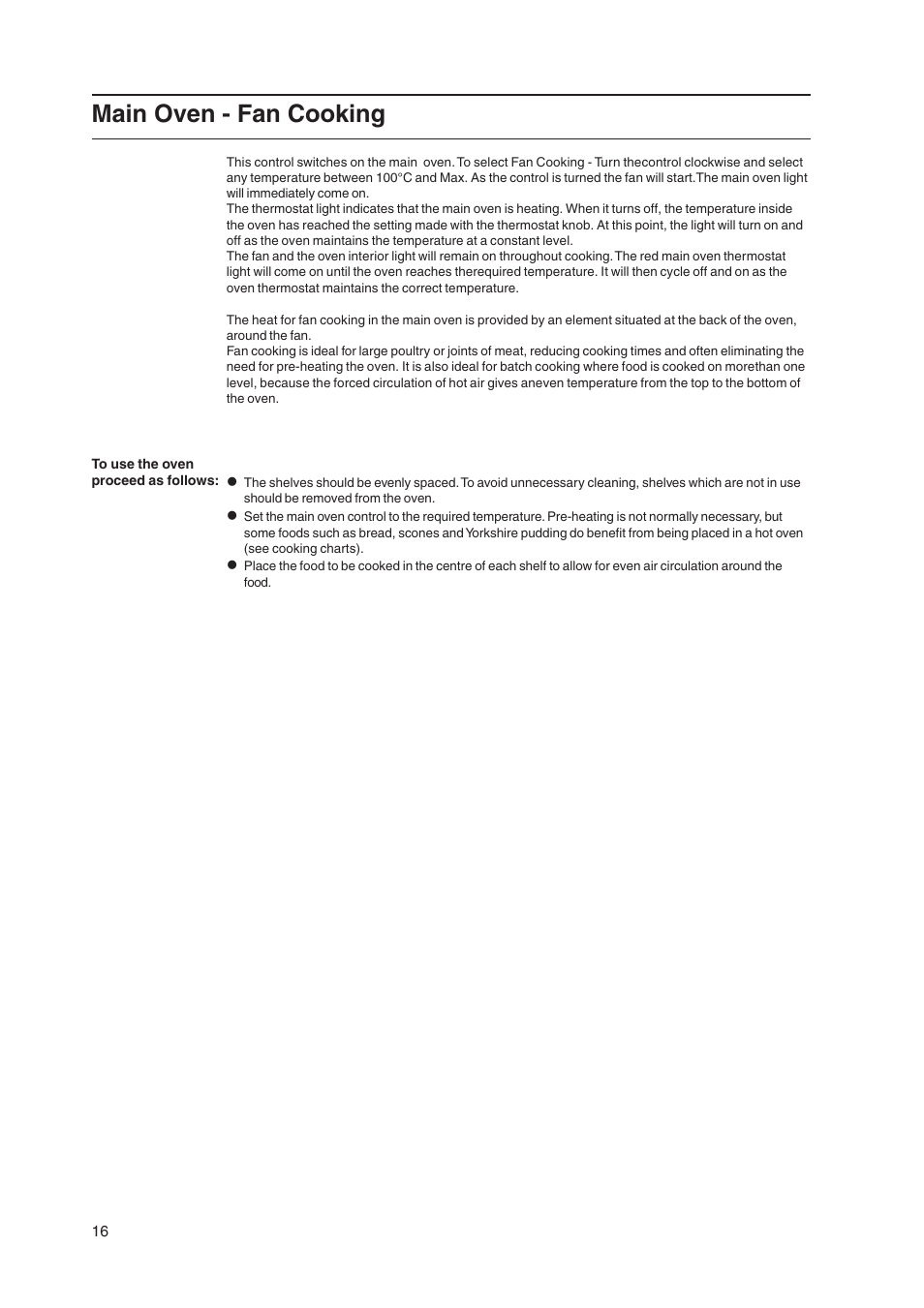 Main oven - fan cooking | Hotpoint HW170EK User Manual | Page 16 / 28