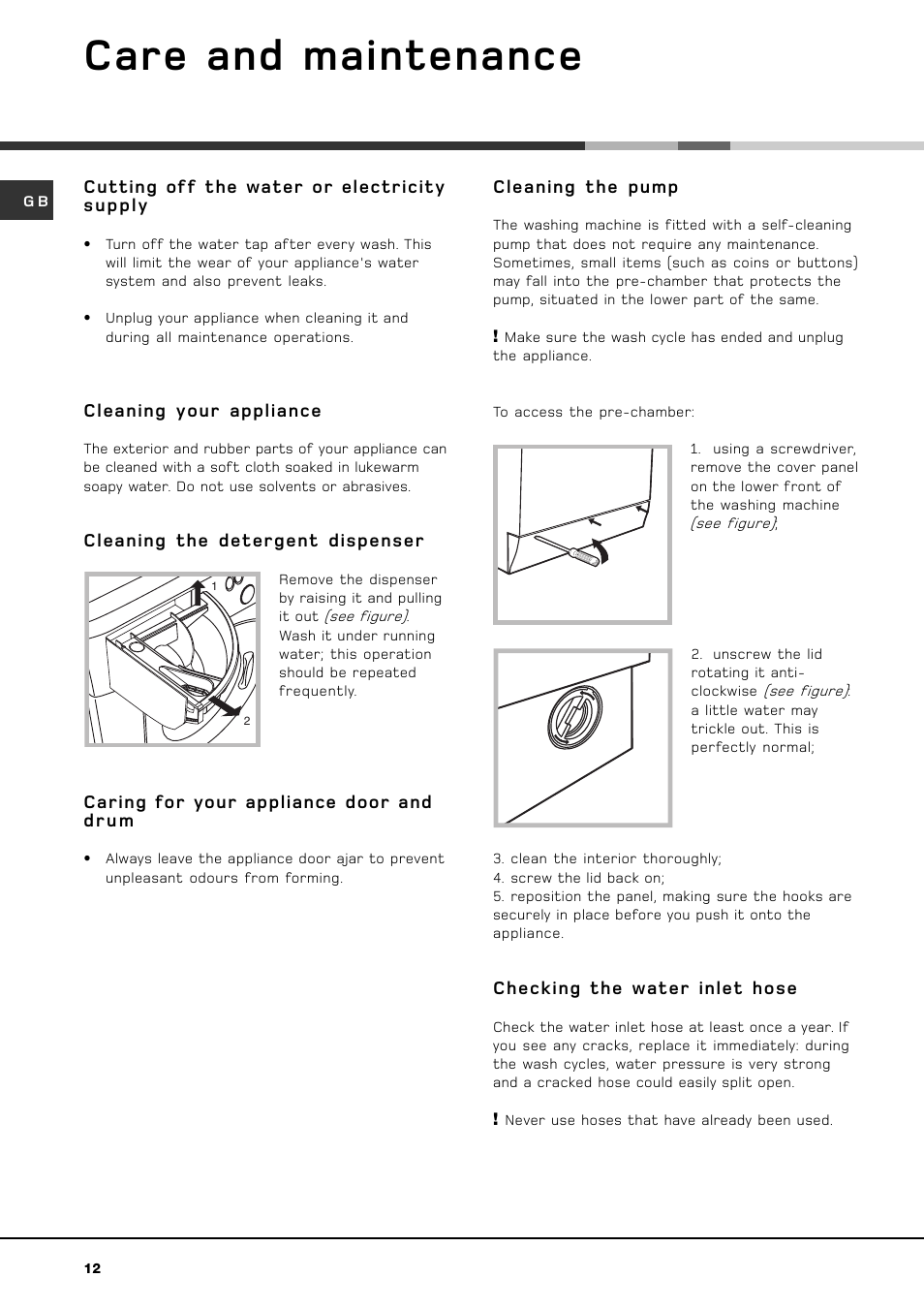 Care and maintenance | Hotpoint WF 561 P User Manual | Page 12 / 16