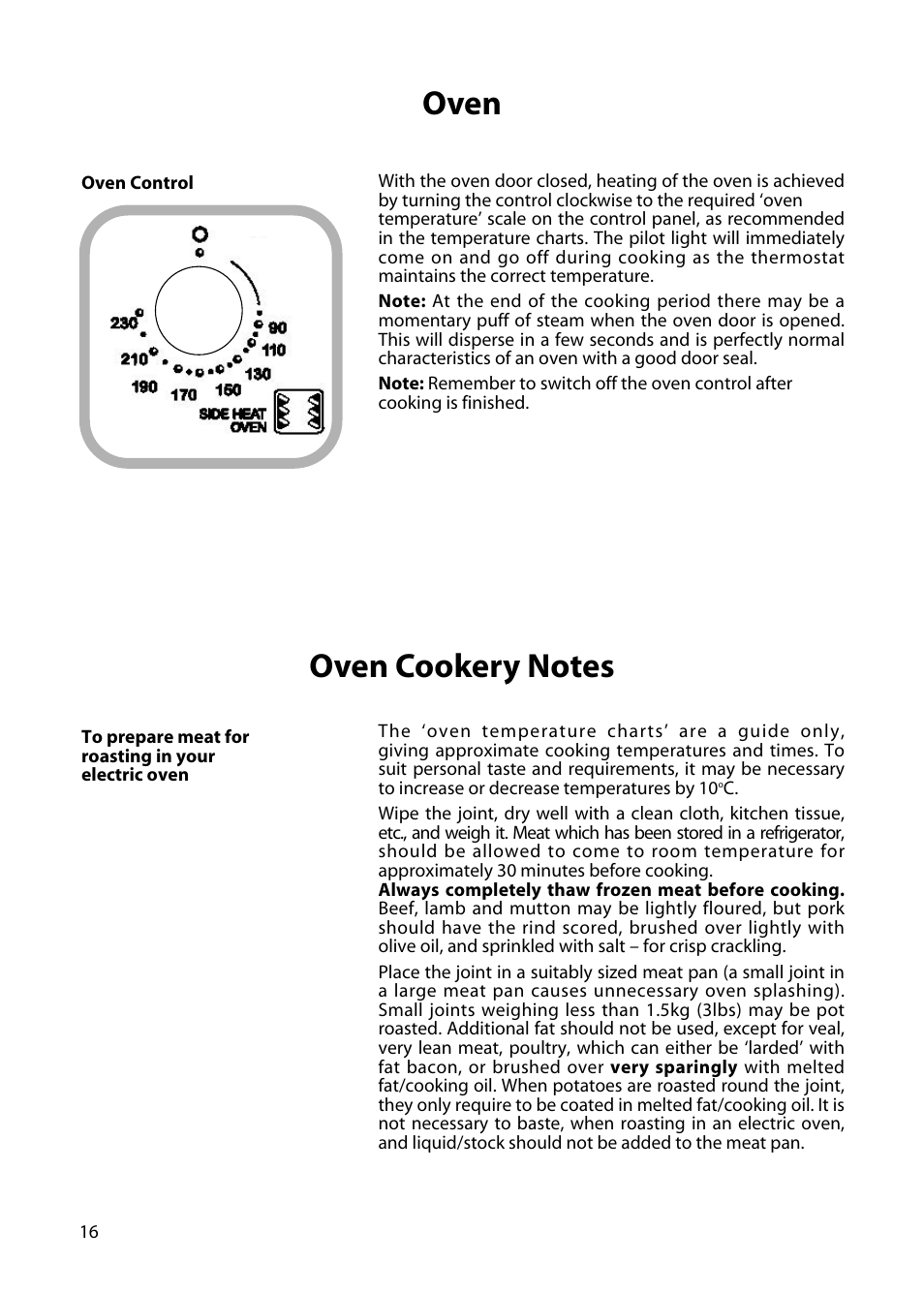 Oven | Hotpoint C150E User Manual | Page 16 / 24