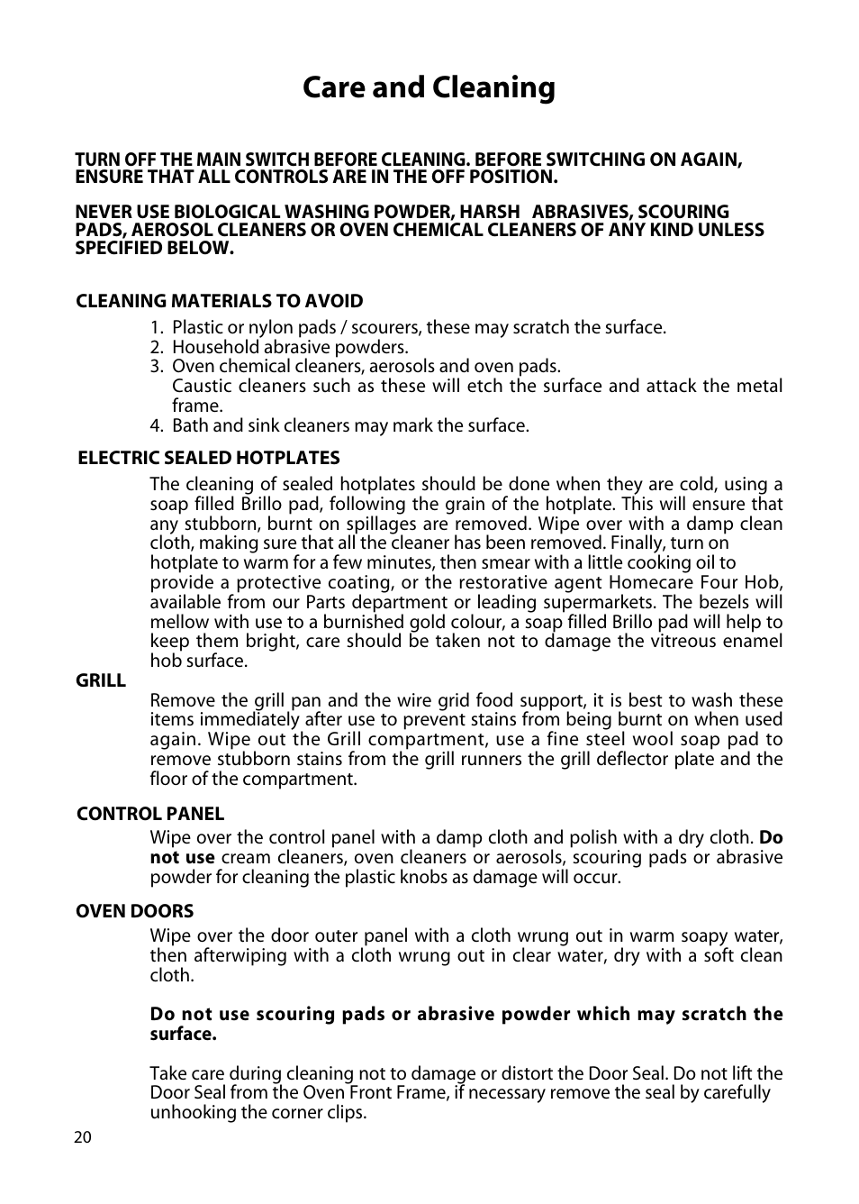 Care and cleaning | Hotpoint C150E User Manual | Page 20 / 24