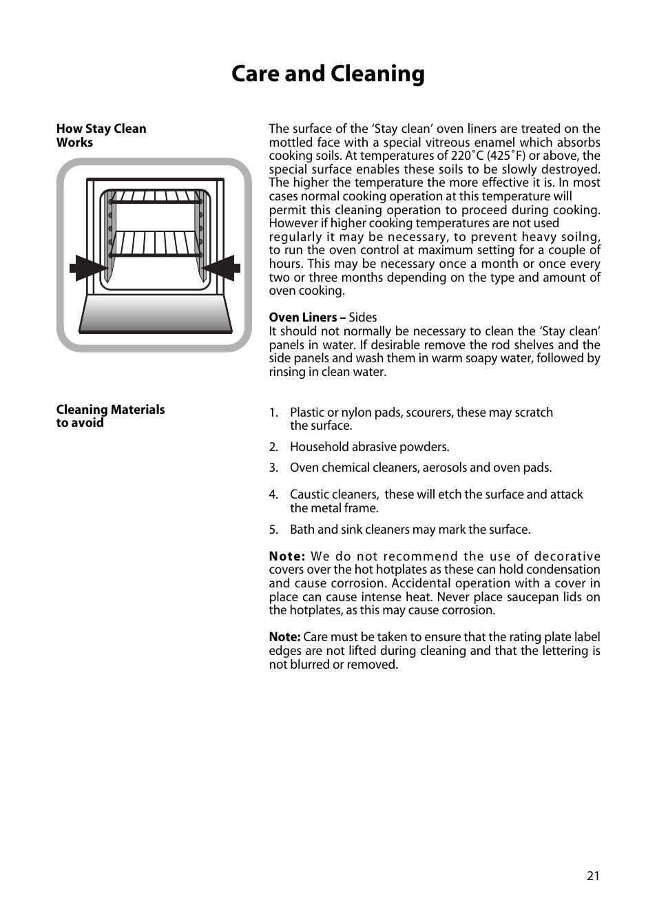 Care and cleaning | Hotpoint C150E User Manual | Page 21 / 24