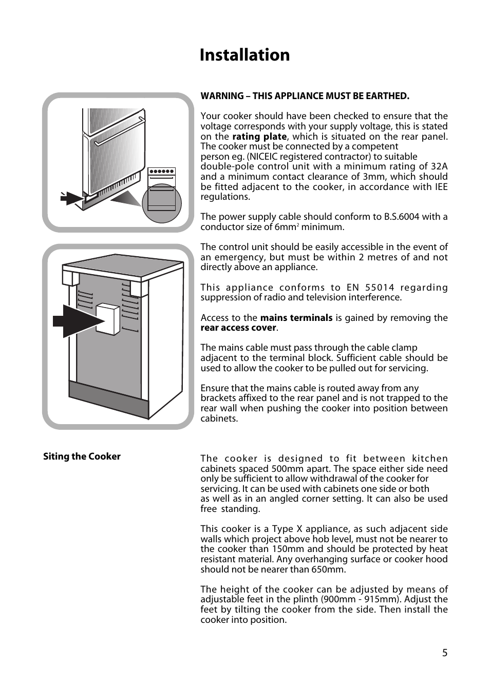 Installation | Hotpoint C150E User Manual | Page 5 / 24