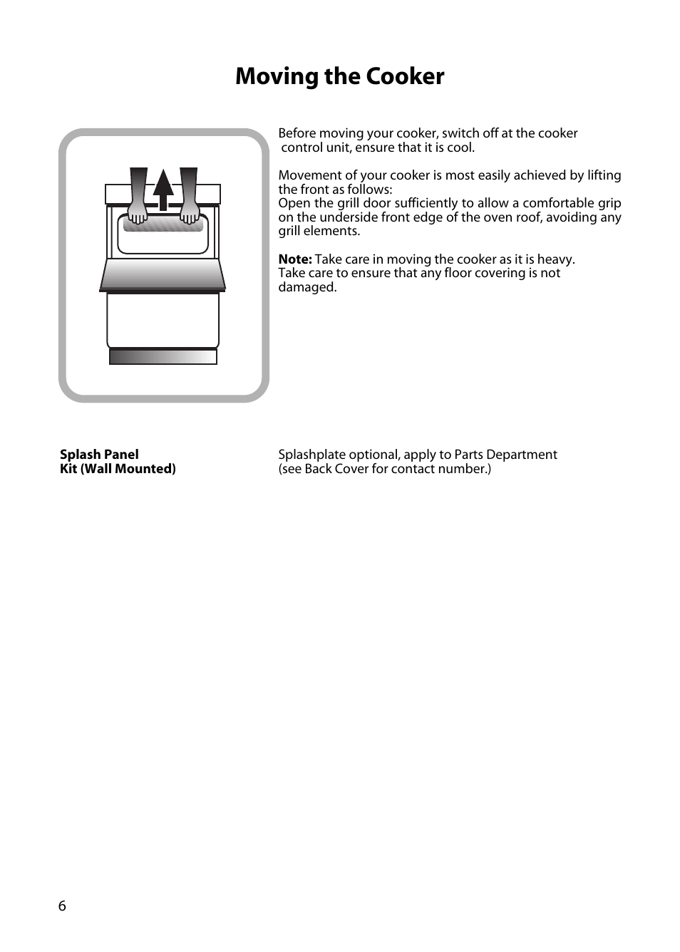 Moving the cooker | Hotpoint C150E User Manual | Page 6 / 24